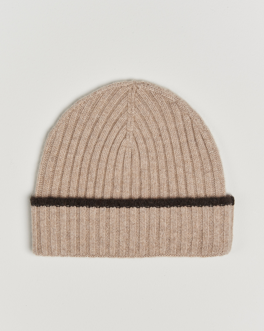 Herr | Amanda Christensen Rib Knitted Cashmere Paspoal Cap Beige Melange | Amanda Christensen | Rib Knitted Cashmere Paspoal Cap Beige Melange
