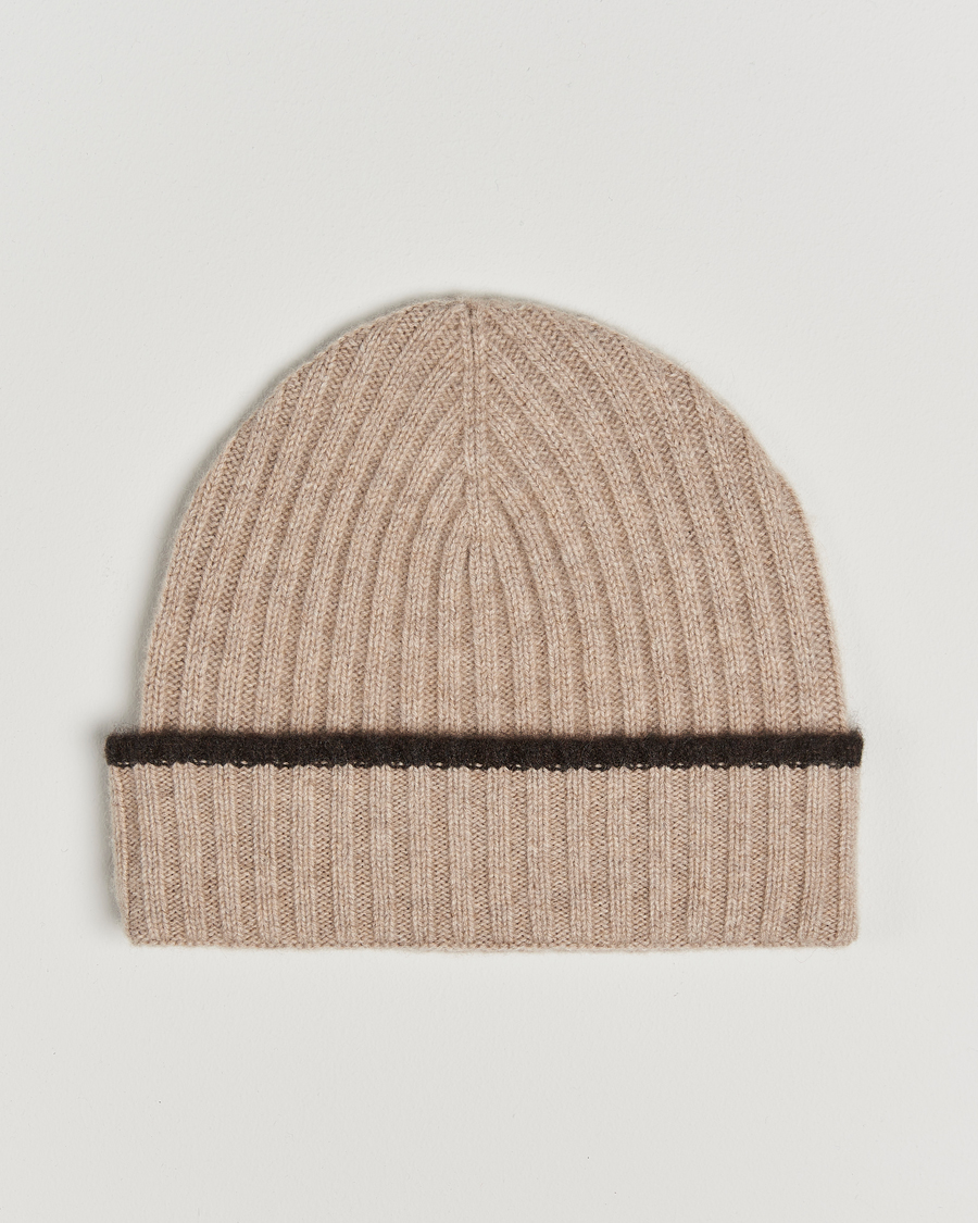 Herr | Amanda Christensen Rib Knitted Cashmere Paspoal Cap Beige Melange | Amanda Christensen | Rib Knitted Cashmere Paspoal Cap Beige Melange