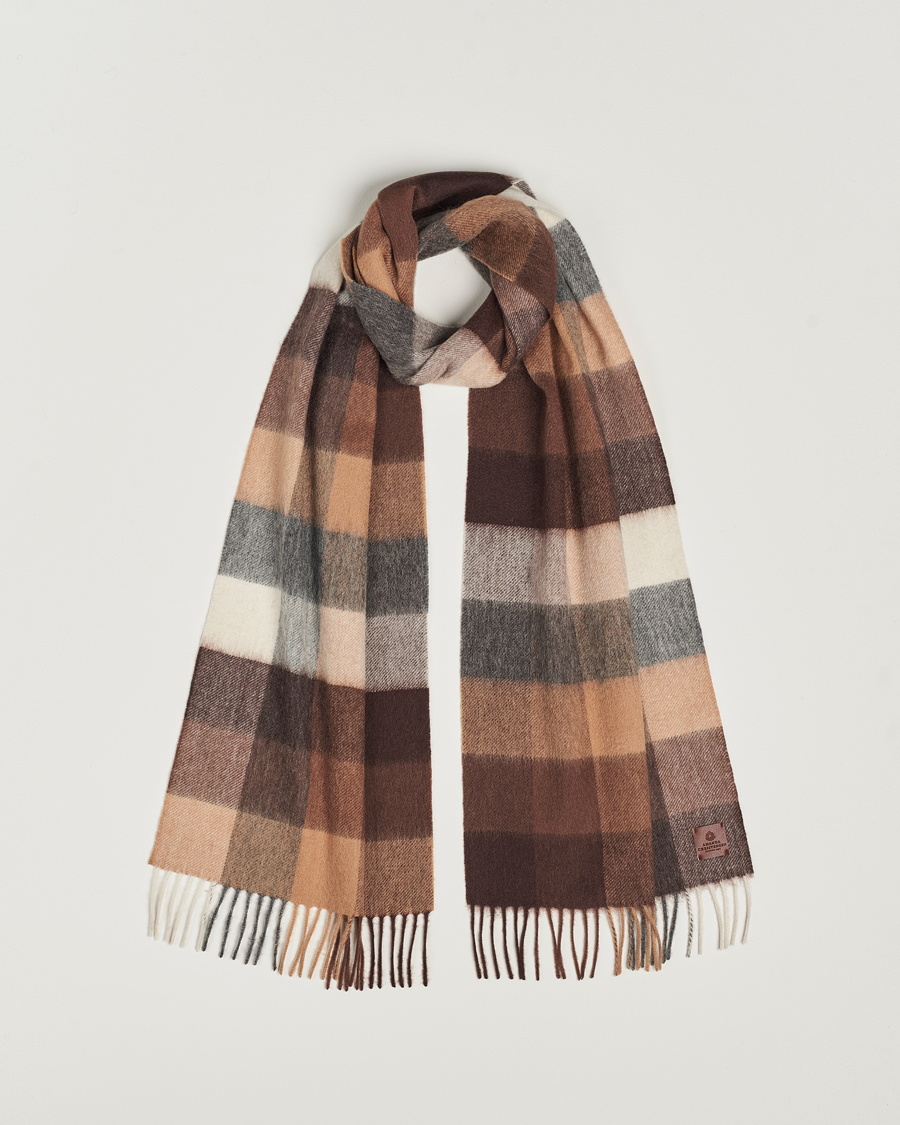 Herr | Amanda Christensen Merino Wool Block Check Scarf Brown Multi | Amanda Christensen | Merino Wool Block Check Scarf Brown Multi
