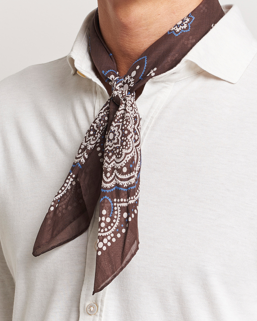 Herr | Amanda Christensen Cotton Voilé Printed Flower Bandana Brown | Amanda Christensen | Cotton Voilé Printed Flower Bandana Brown