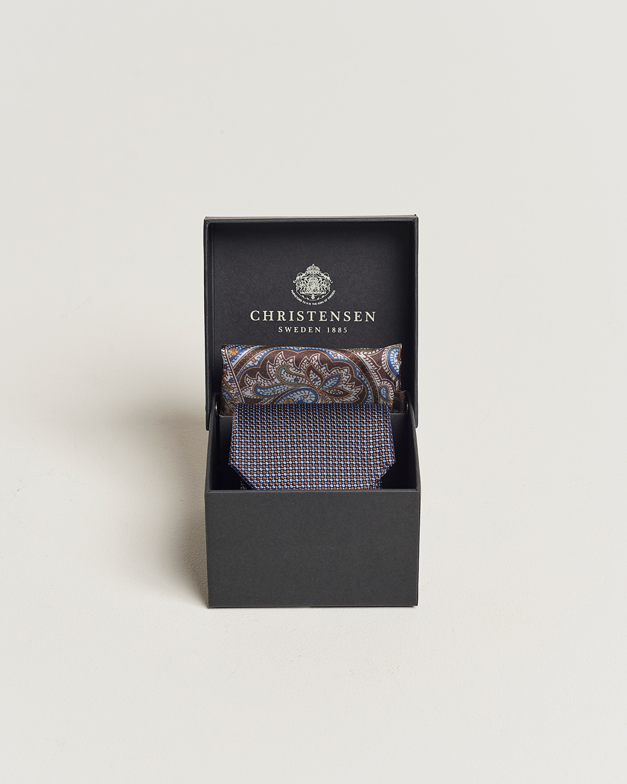 Herr | | Amanda Christensen | Box Set Silk 8 cm Paisley Tie And Pocket Square Brown