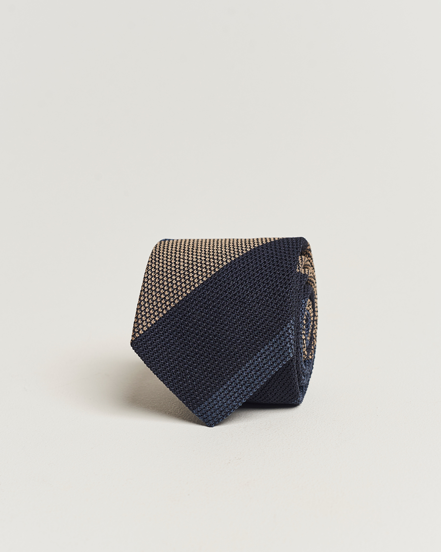 Herr | Amanda Christensen Silk Grenadine 8cm Block Striped Tie Navy/Blue/Beige | Amanda Christensen | Silk Grenadine 8cm Block Striped Tie Navy/Blue/Beige