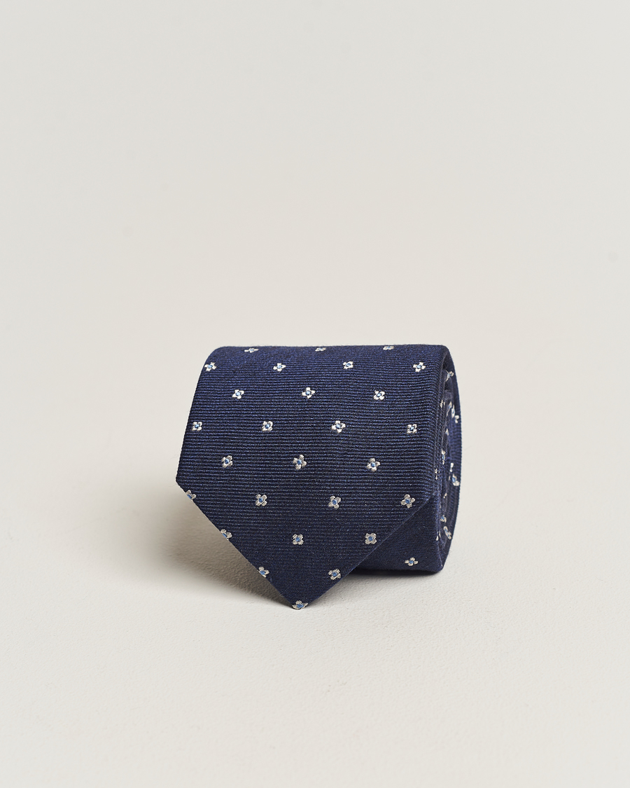 Herr | Amanda Christensen Silk/Wool 8cm Printed Flower Tie Navy | Amanda Christensen | Silk/Wool 8cm Printed Flower Tie Navy