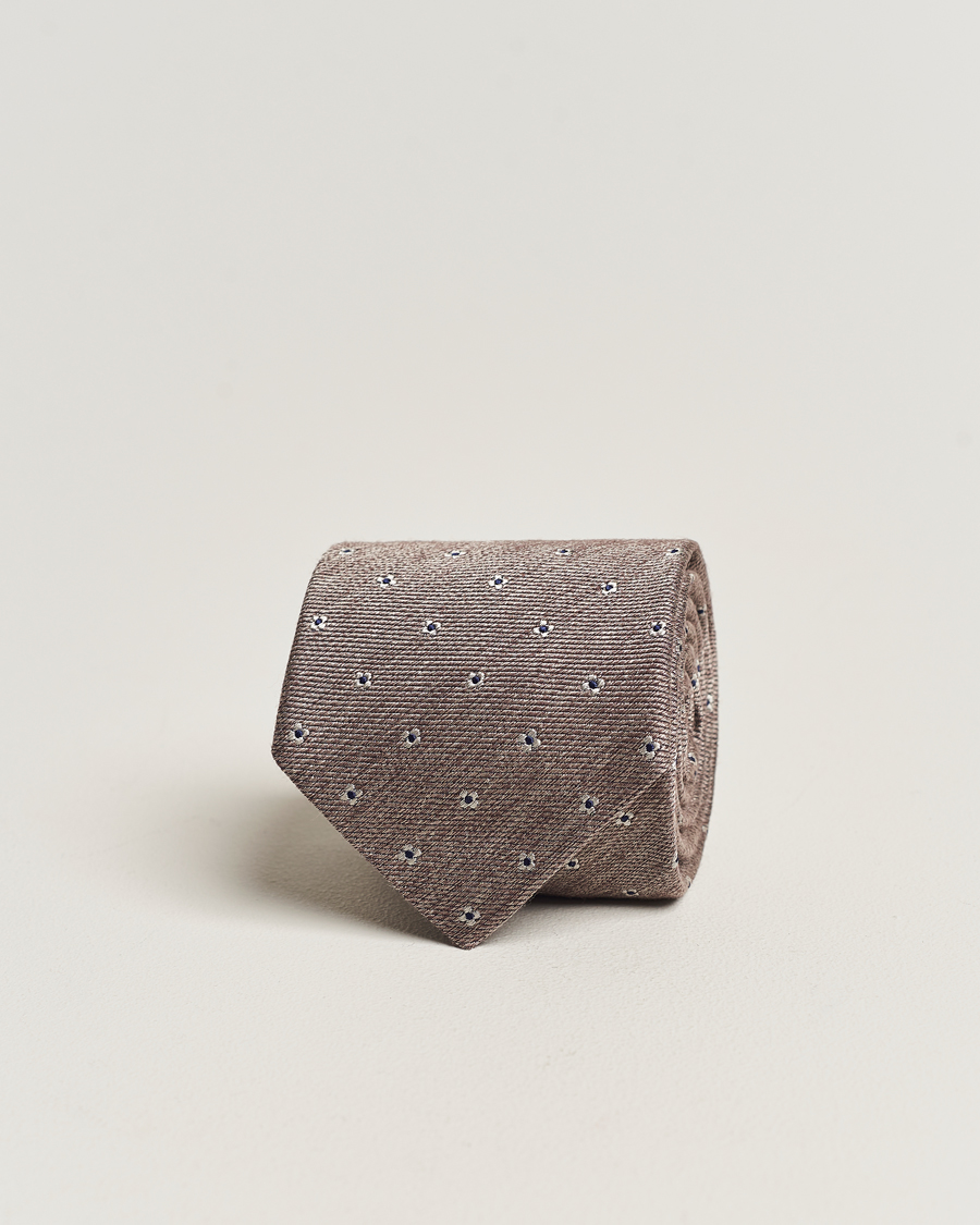 Herr |  | Amanda Christensen | Silk/Wool 8cm Printed Flower Tie Beige Melange