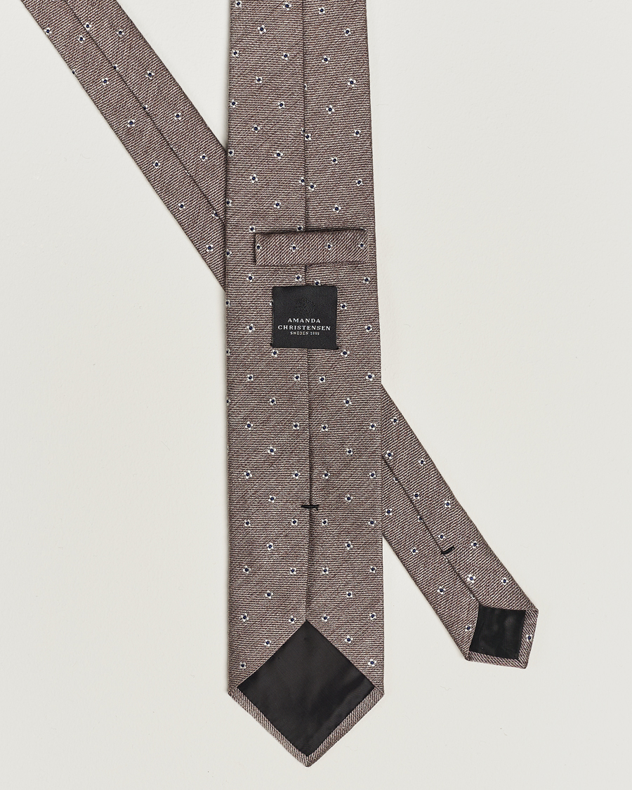 Herr | Amanda Christensen Silk/Wool 8cm Printed Flower Tie Beige Melange | Amanda Christensen | Silk/Wool 8cm Printed Flower Tie Beige Melange