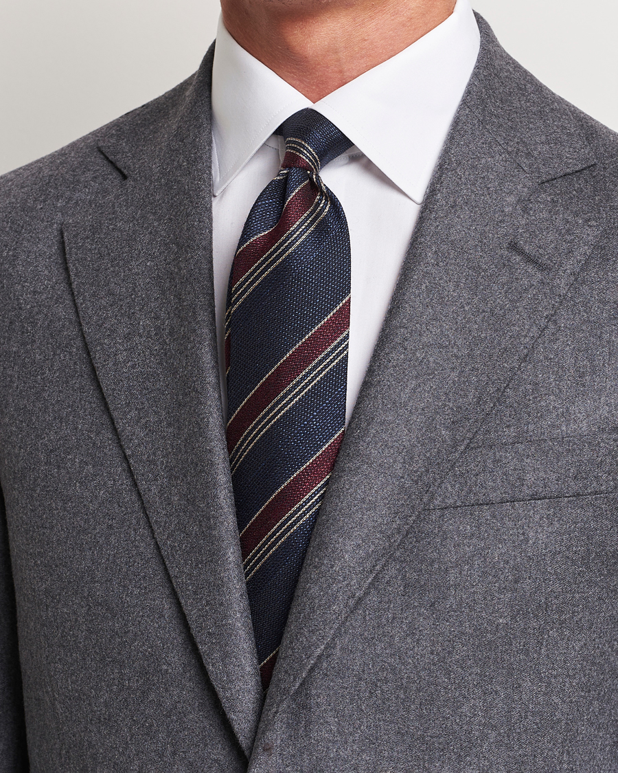 Herr | Amanda Christensen Cotton/Wool/Silk 8cm Regimental Stripe Tie Navy/Red | Amanda Christensen | Cotton/Wool/Silk 8cm Regimental Stripe Tie Navy/Red