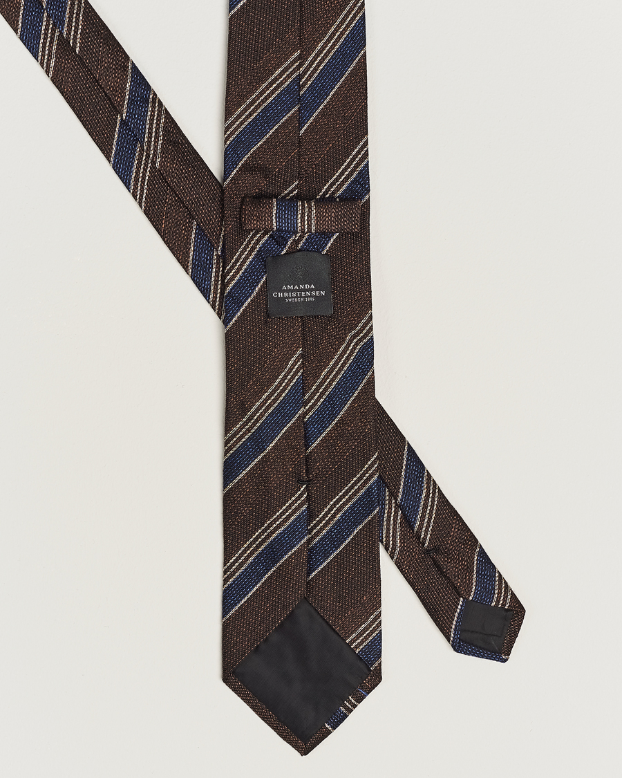 Herr | Amanda Christensen Cotton/Wool/Silk 8cm Regimental Stripe Tie Brown/Navy | Amanda Christensen | Cotton/Wool/Silk 8cm Regimental Stripe Tie Brown/Navy