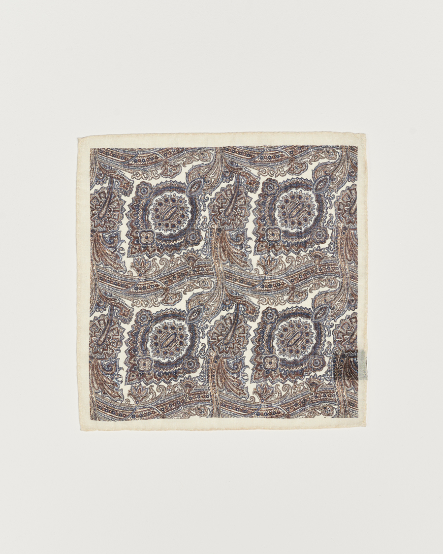 Herr |  | Amanda Christensen | Wool Printed Large Paisley Pocket Square White