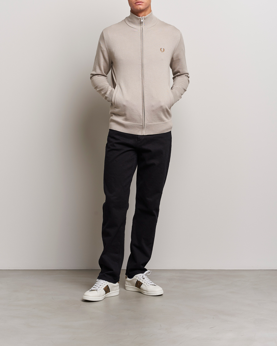 Herr | Tröjor | Fred Perry | Knitted Zip Through Jacket Dark Oatmeal