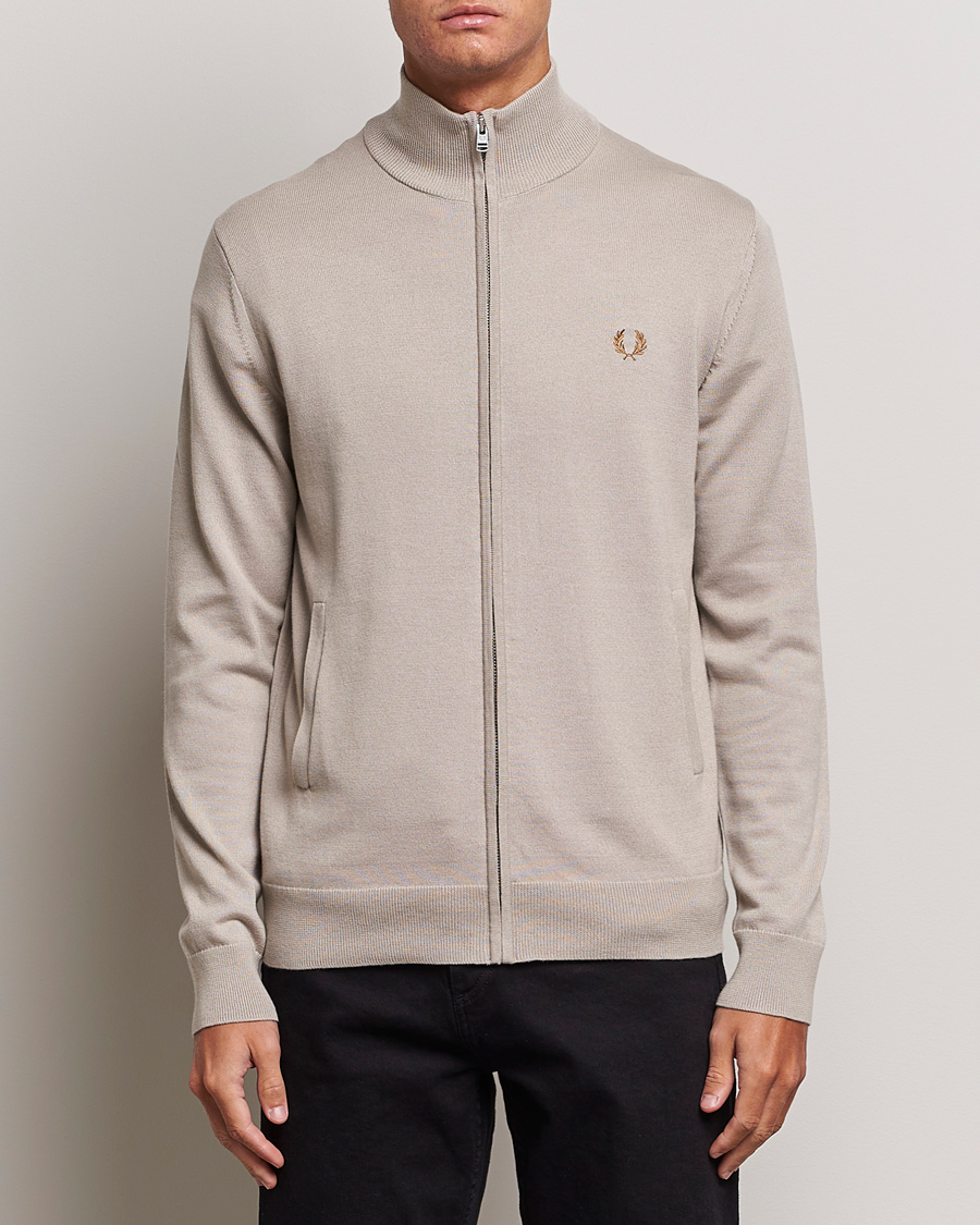 Herr | Fred Perry | Fred Perry | Knitted Zip Through Jacket Dark Oatmeal