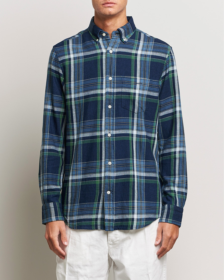 Herr | Skjortor | GANT | Regular Fit Twill Checked Shirt Dark Indigo