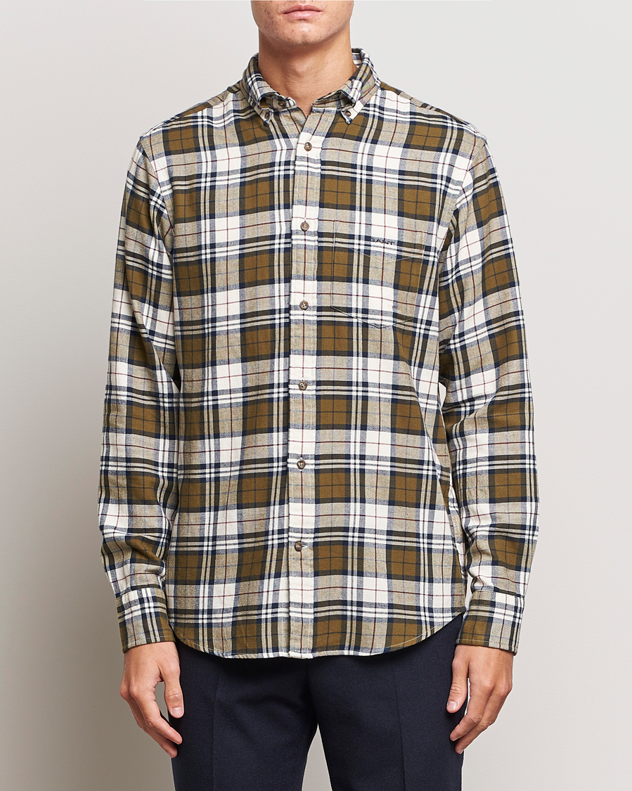 Herr | Skjortor | GANT | Regular Fit Flannel Checked Shirt Dark Cactus