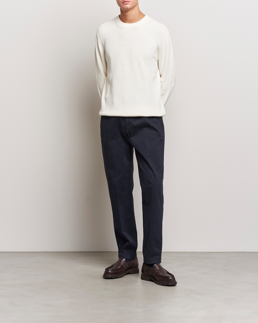 Herr | Tröjor | GANT | Cotton/Wool Rib Knitted Crew Neck Cream
