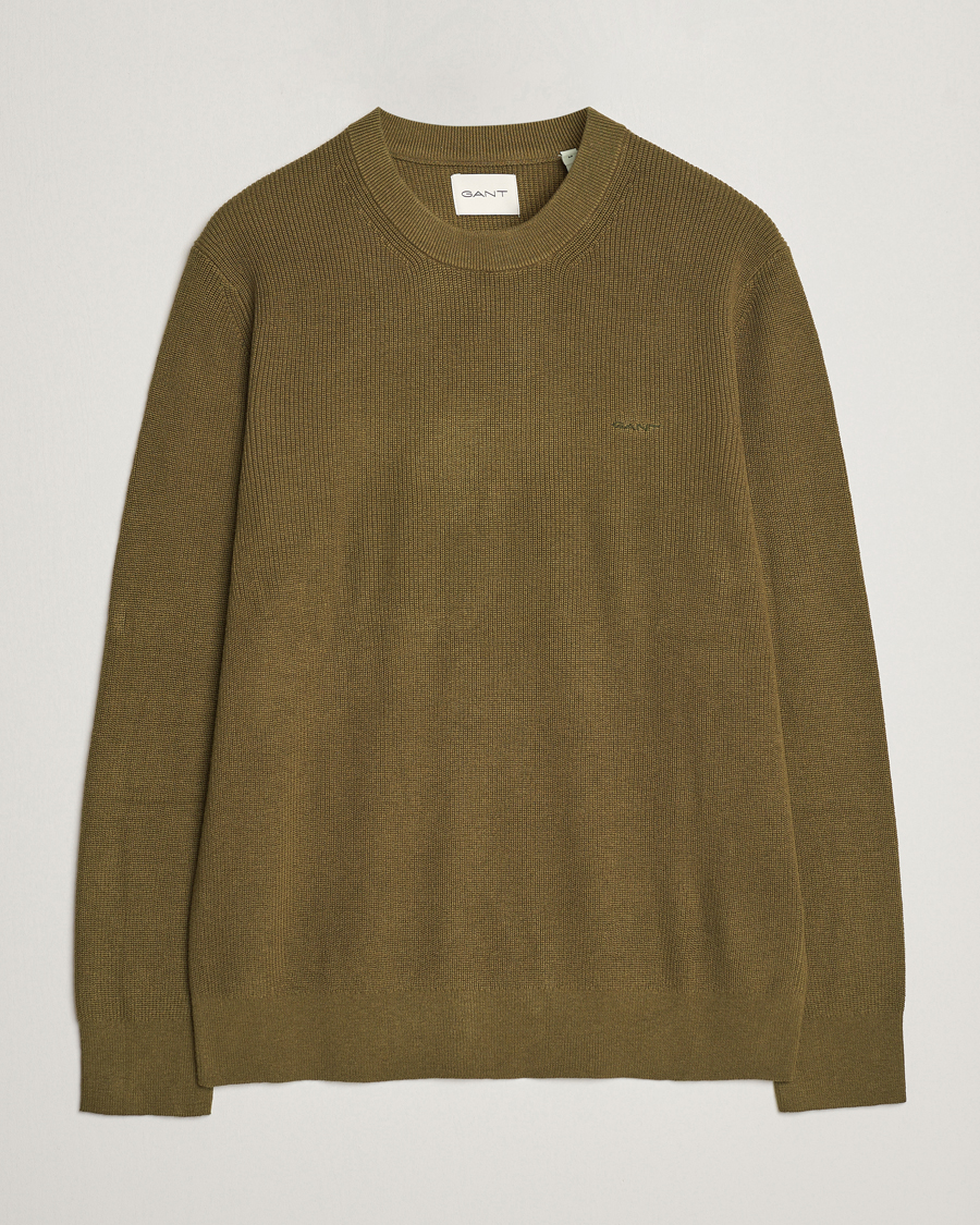 Herr | Tröjor | GANT | Cotton/Wool Rib Knitted Crew Neck Dark Cactus