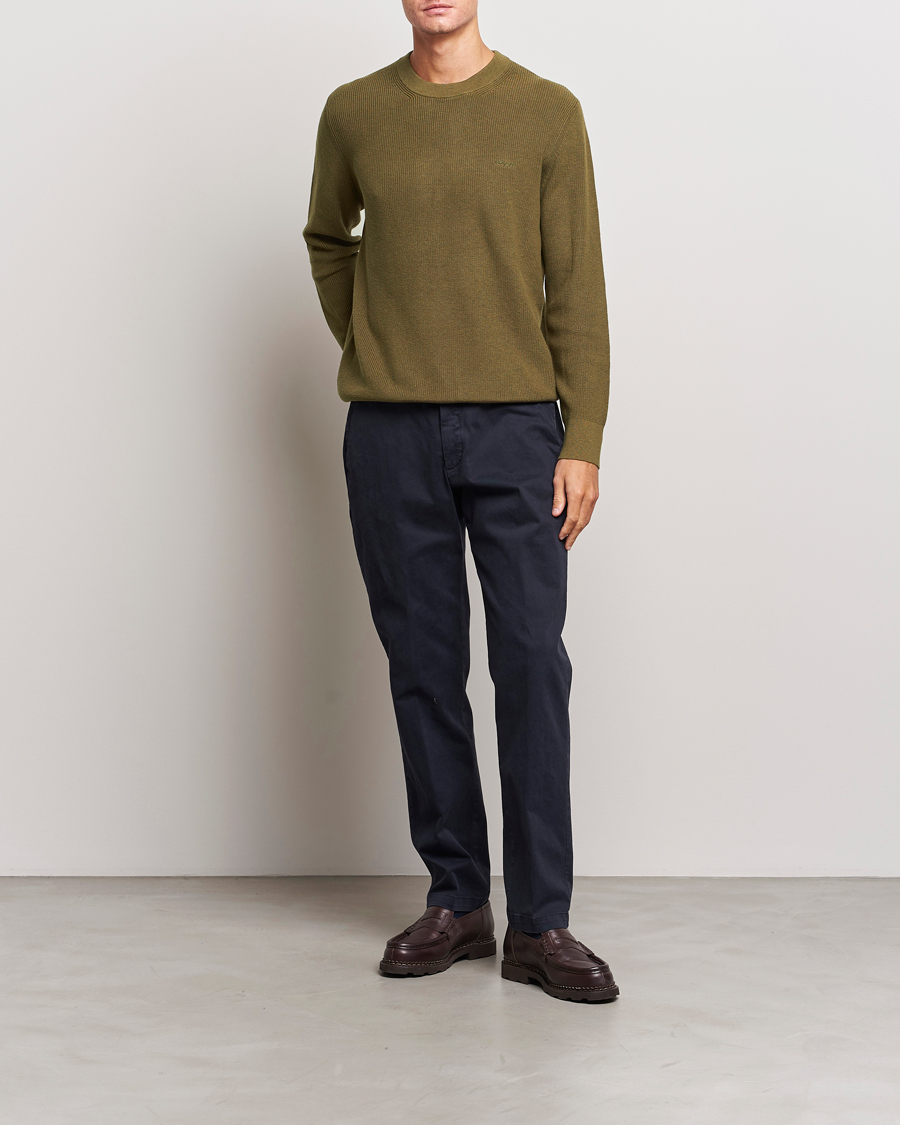 Herr | Tröjor | GANT | Cotton/Wool Rib Knitted Crew Neck Dark Cactus