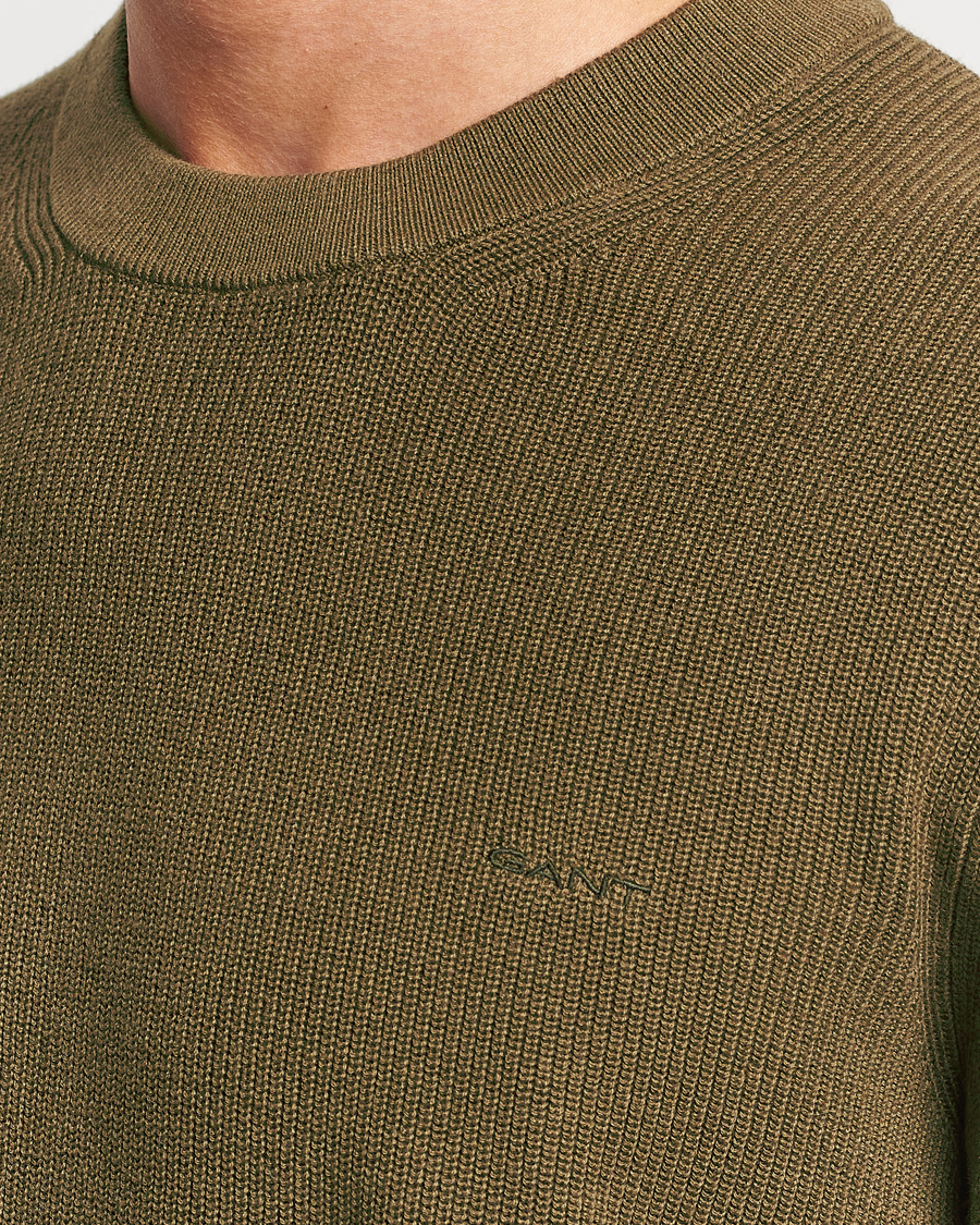 Herr | Tröjor | GANT | Cotton/Wool Rib Knitted Crew Neck Dark Cactus