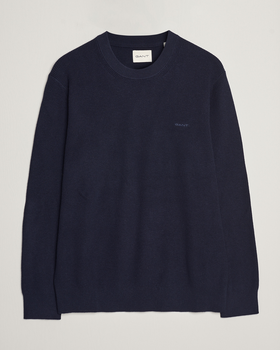 Herr | Tröjor | GANT | Cotton/Wool Rib Knitted Crew Neck Evening Blue