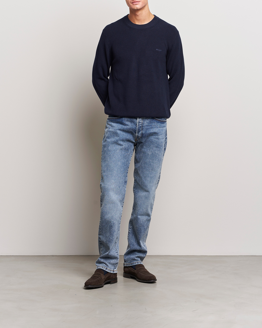 Herr | Tröjor | GANT | Cotton/Wool Rib Knitted Crew Neck Evening Blue