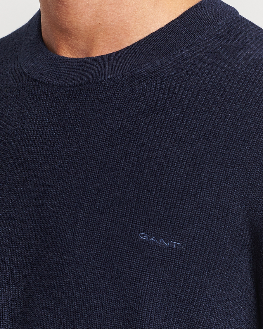 Herr | Tröjor | GANT | Cotton/Wool Rib Knitted Crew Neck Evening Blue