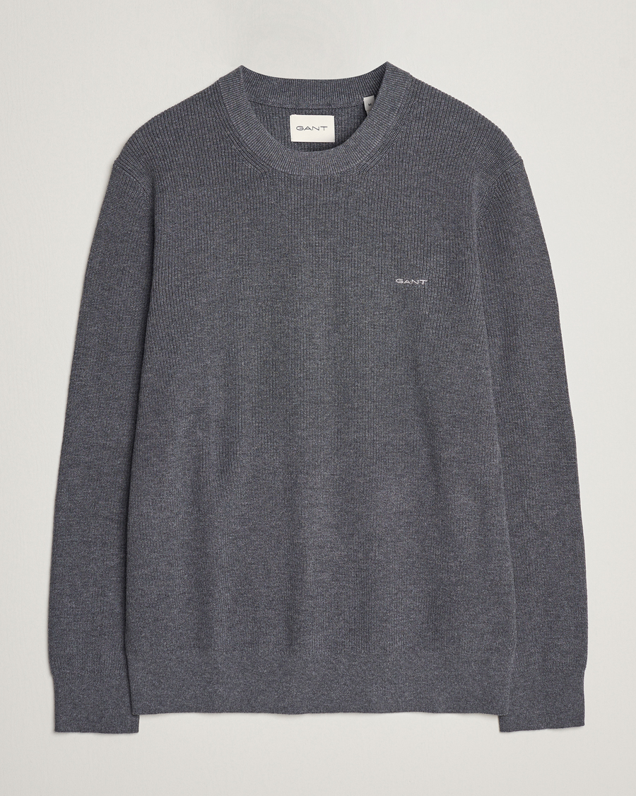 Herr | Tröjor | GANT | Cotton/Wool Rib Knitted Crew Neck Antrachite Melange