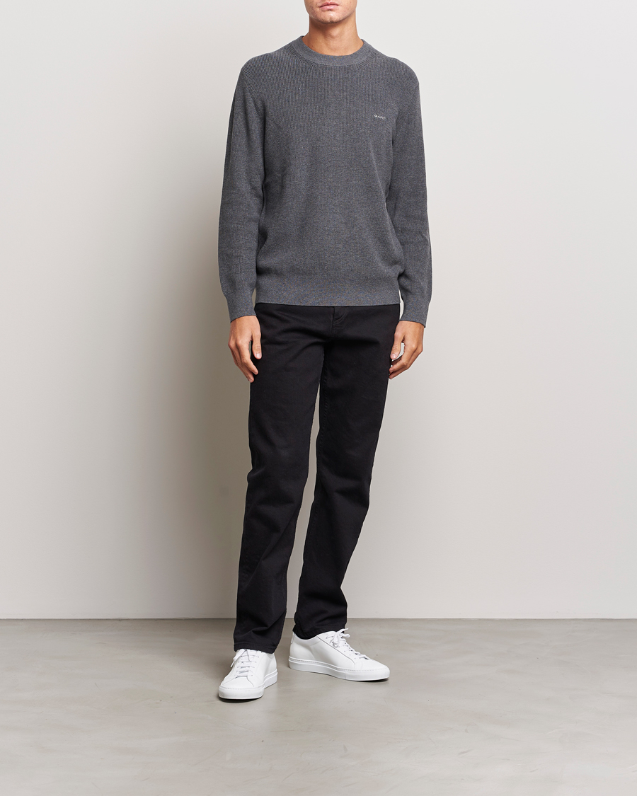 Herr | Tröjor | GANT | Cotton/Wool Rib Knitted Crew Neck Antrachite Melange