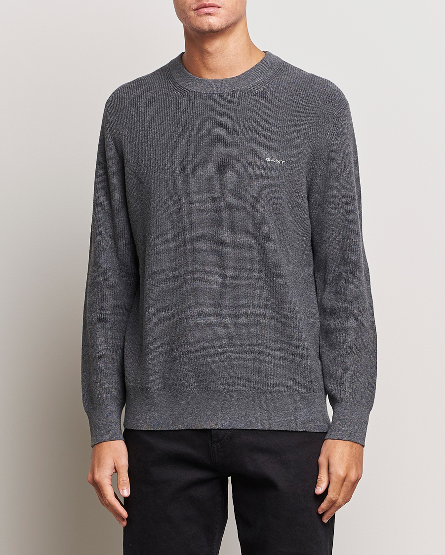 Herr | Tröjor | GANT | Cotton/Wool Rib Knitted Crew Neck Antrachite Melange