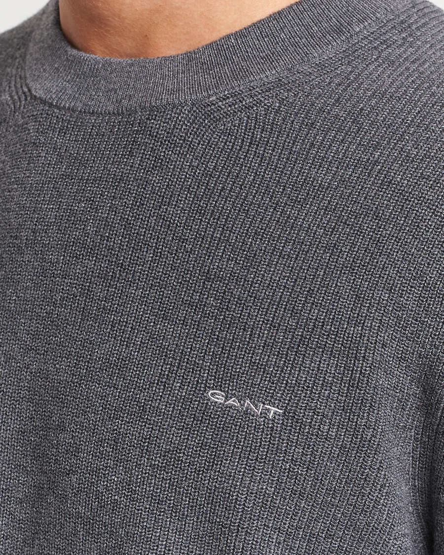 Herr | Tröjor | GANT | Cotton/Wool Rib Knitted Crew Neck Antrachite Melange