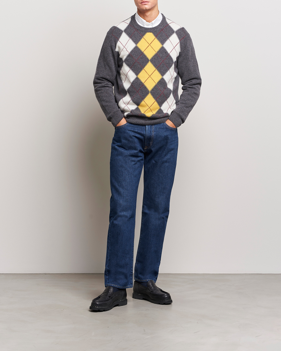 Herr | Tröjor | GANT | Lambswool Argyle Crew Neck Sweater Charcoal Melange