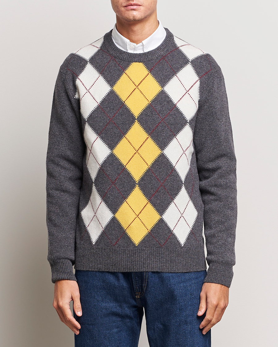 Herr | Tröjor | GANT | Lambswool Argyle Crew Neck Sweater Charcoal Melange