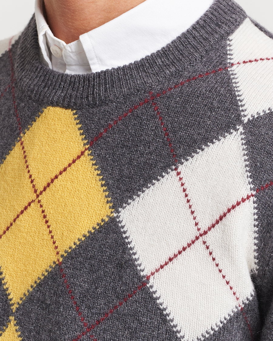 Herr | Tröjor | GANT | Lambswool Argyle Crew Neck Sweater Charcoal Melange