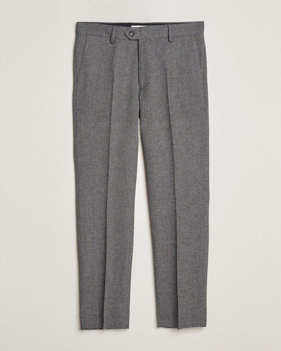 Herr | Byxor | Gant | Tapered Herringbone Wool Pants Black