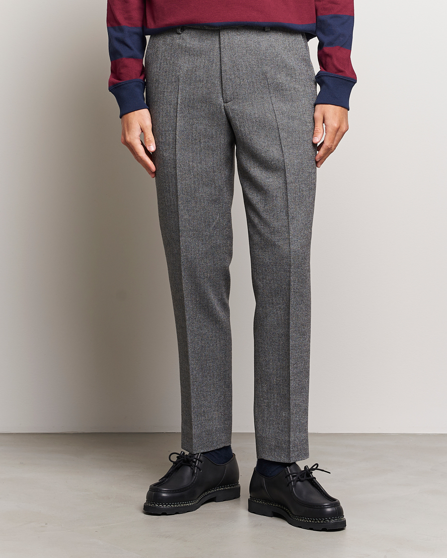 Herr | Byxor | Gant | Tapered Herringbone Wool Pants Black