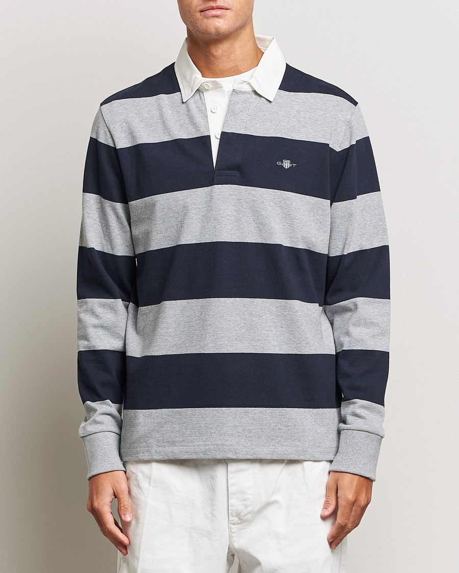 Herr | Rugbytröjor | GANT | Original Barstripe Heavy Rugger Grey Melange