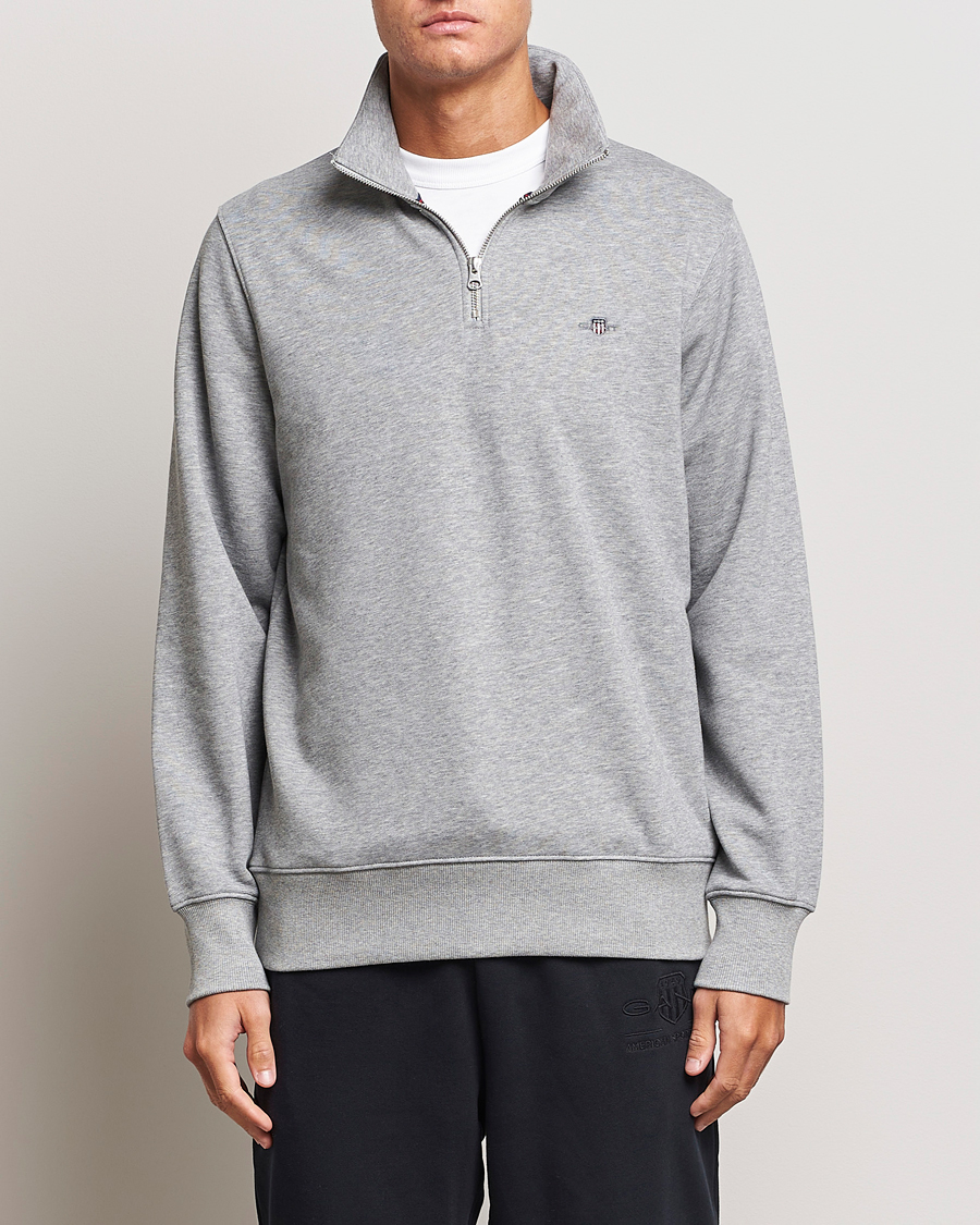 Herr | Tröjor | GANT | Original Shield Half Zip Sweater Grey Melange