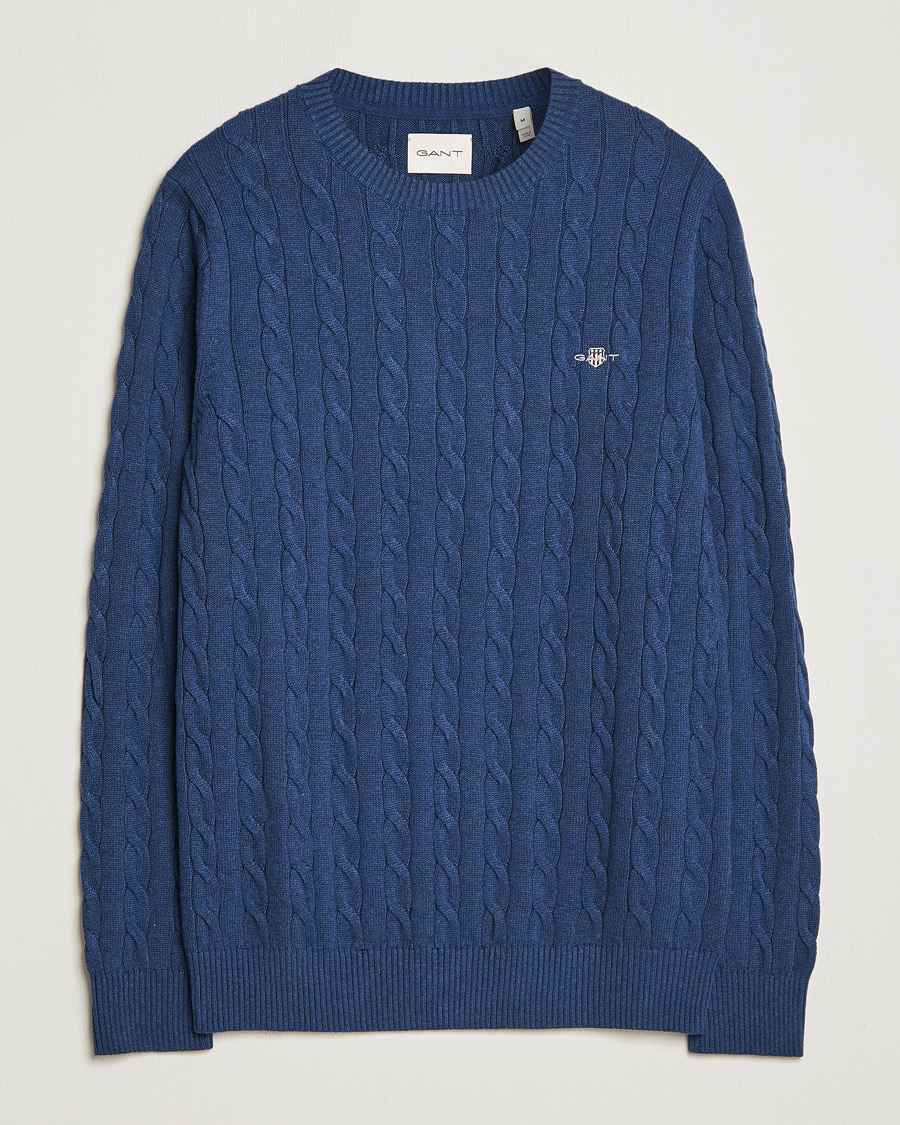 Herr | Tröjor | GANT | Cotton Cable Crew Neck Pullover Marine Melange