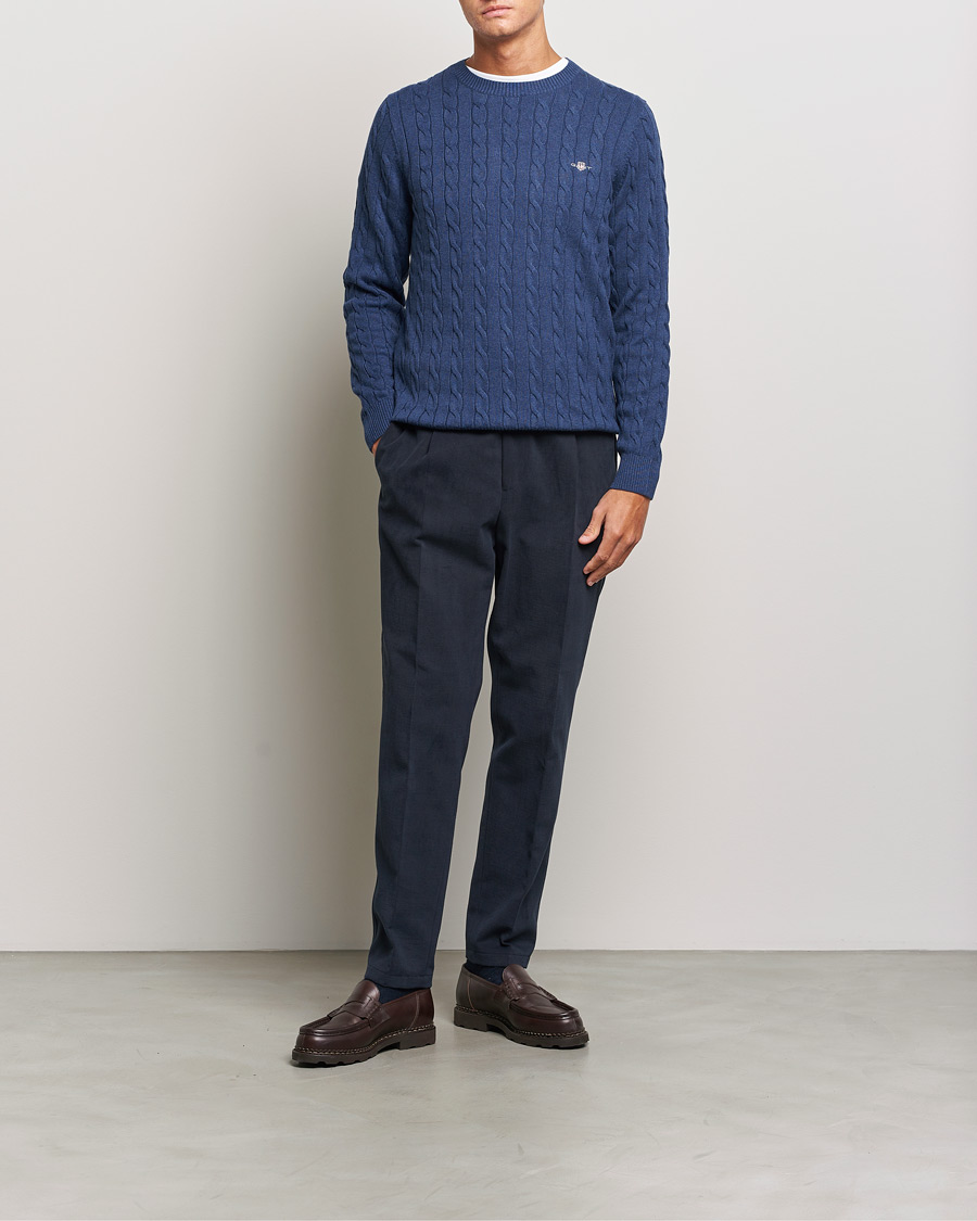 Herr | Tröjor | GANT | Cotton Cable Crew Neck Pullover Marine Melange