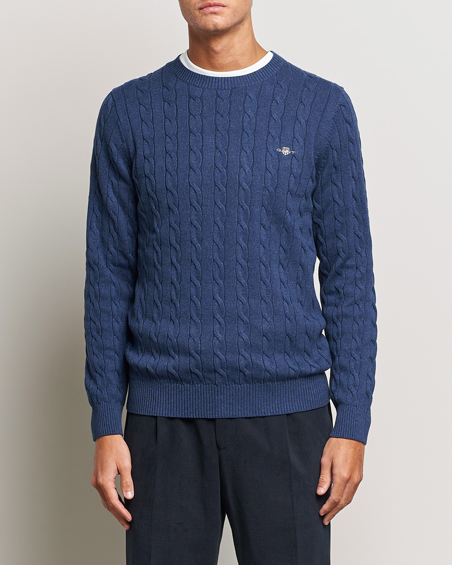 Herr | Pullover rundhals | GANT | Cotton Cable Crew Neck Pullover Marine Melange