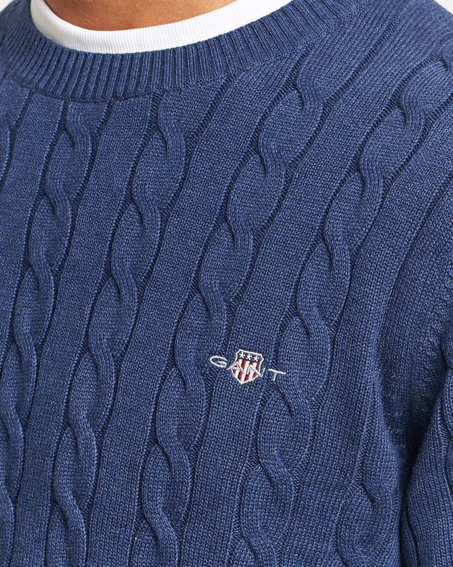 Herr | Tröjor | GANT | Cotton Cable Crew Neck Pullover Marine Melange