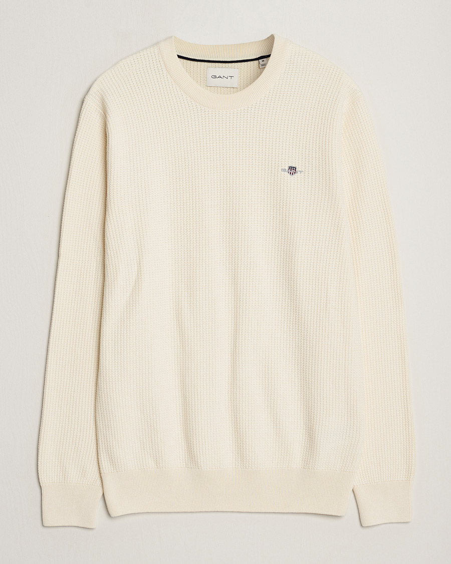Herr | Tröjor | GANT | Cotton Micro Textured Crew Neck Cream