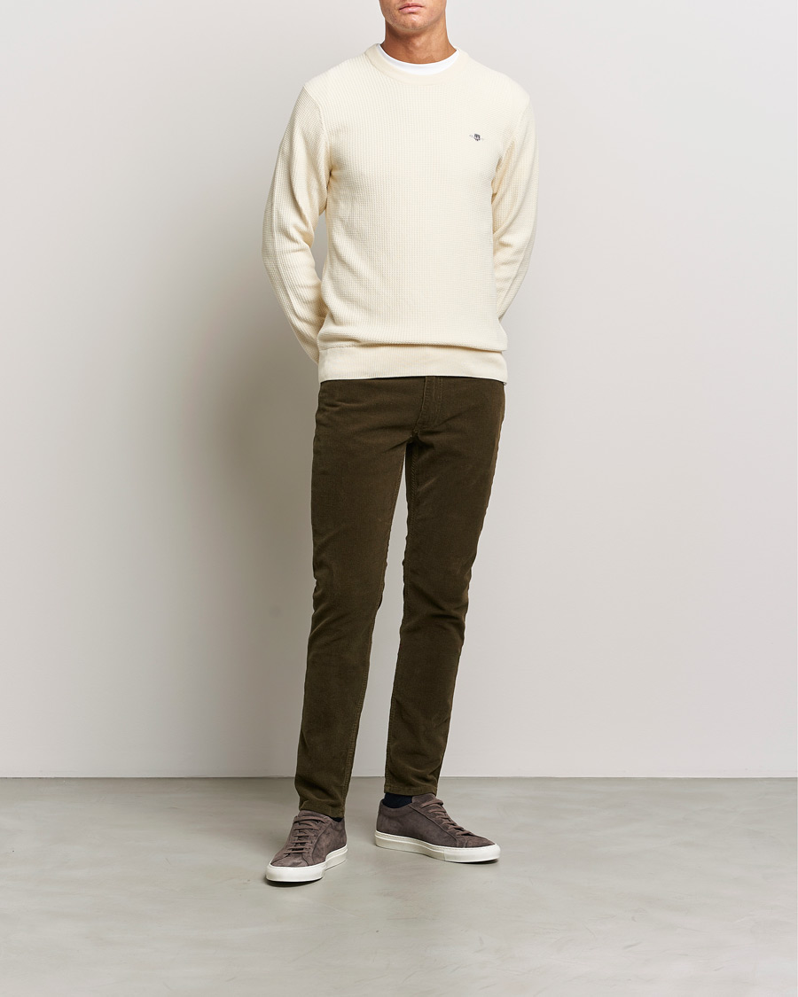 Herr | Tröjor | GANT | Cotton Micro Textured Crew Neck Cream