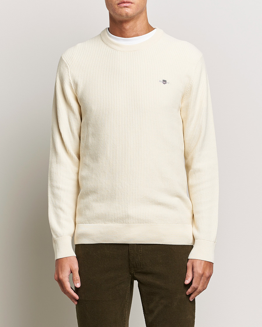 Herr | Tröjor | GANT | Cotton Micro Textured Crew Neck Cream
