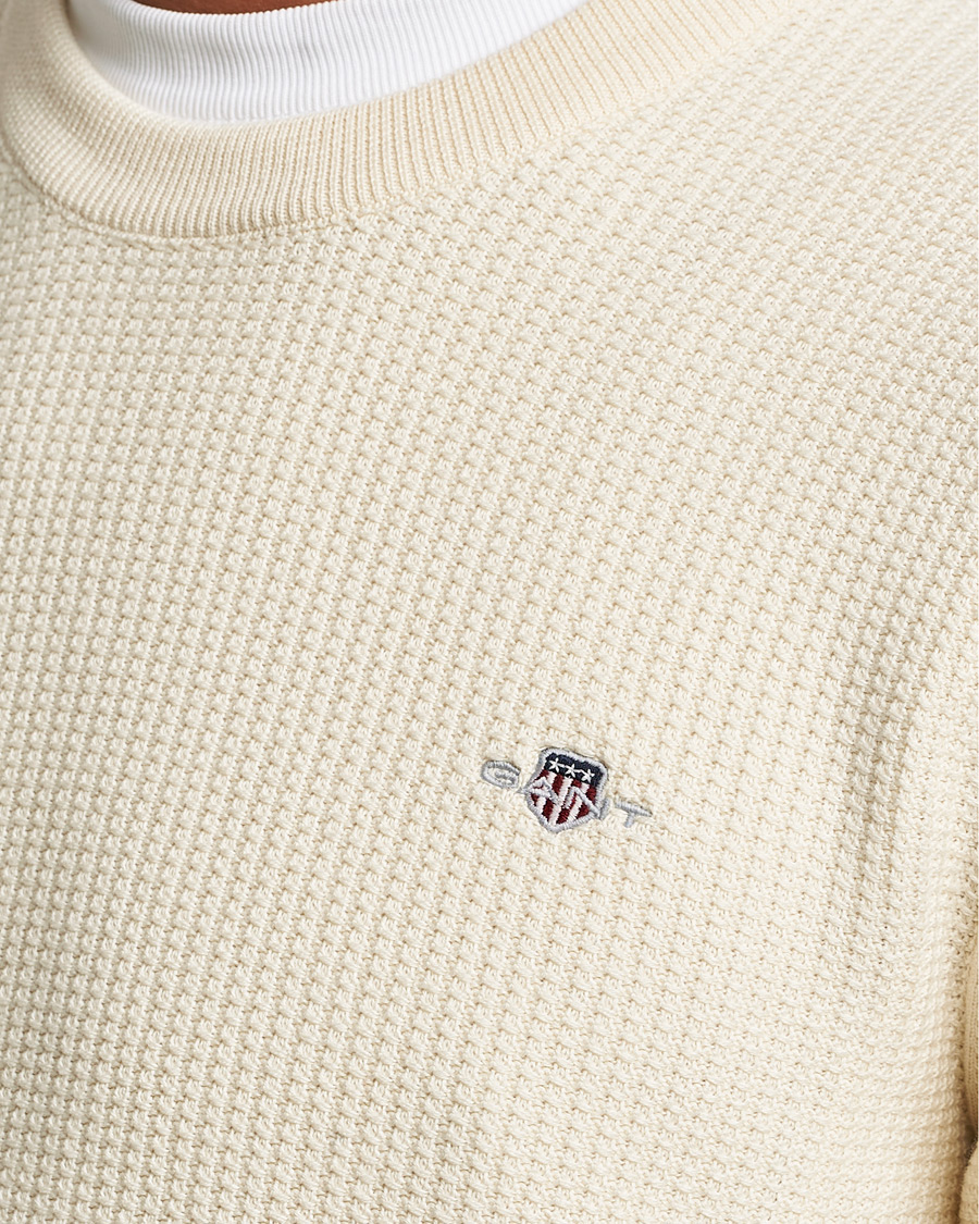 Herr | Tröjor | GANT | Cotton Micro Textured Crew Neck Cream