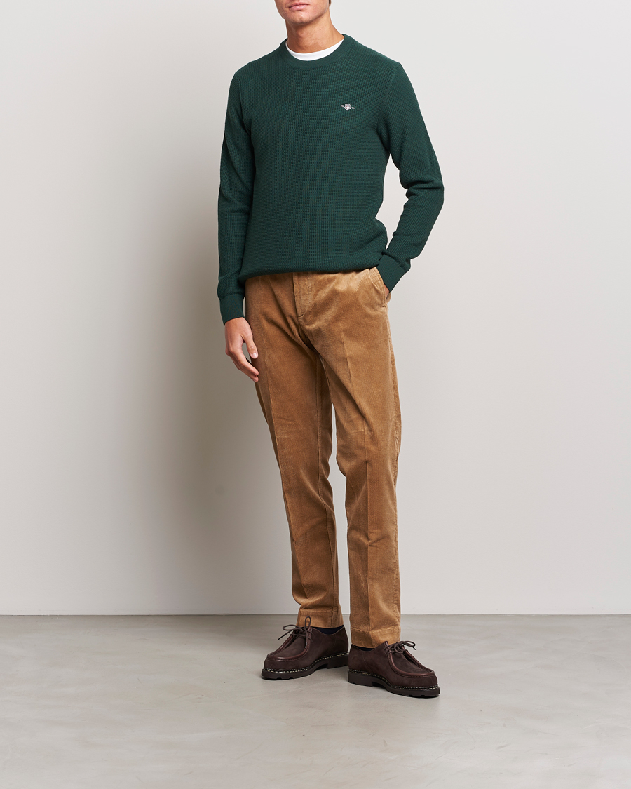 Herr | Tröjor | GANT | Cotton Micro Textured Crew Neck Tartan Green