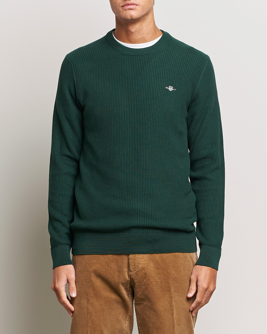 Herr | Tröjor | GANT | Cotton Micro Textured Crew Neck Tartan Green