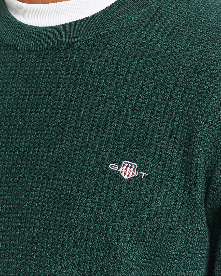 Herr | Tröjor | GANT | Cotton Micro Textured Crew Neck Tartan Green