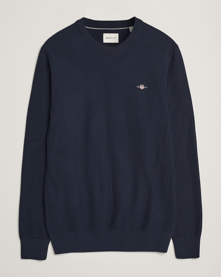 Herr | Tröjor | GANT | Cotton Micro Textured Crew Neck Evening Blue
