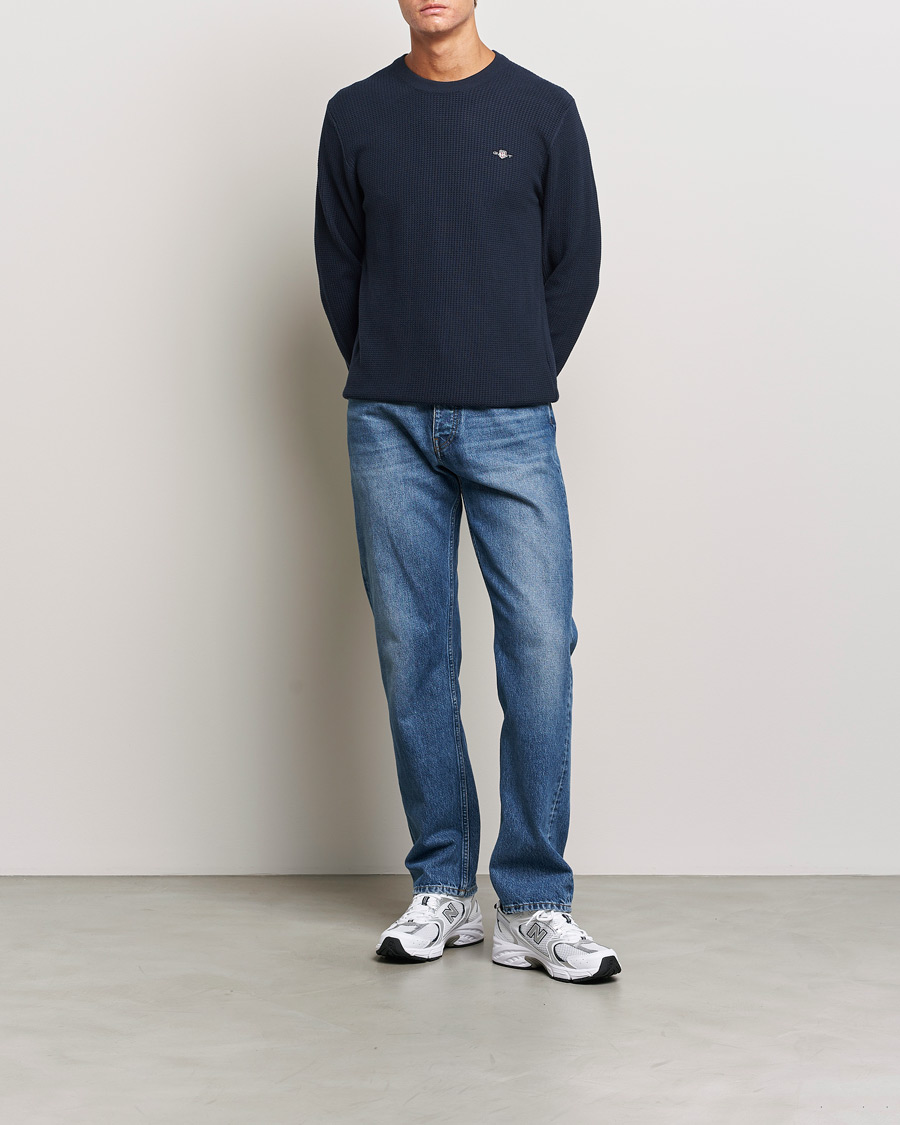Herr | Tröjor | GANT | Cotton Micro Textured Crew Neck Evening Blue