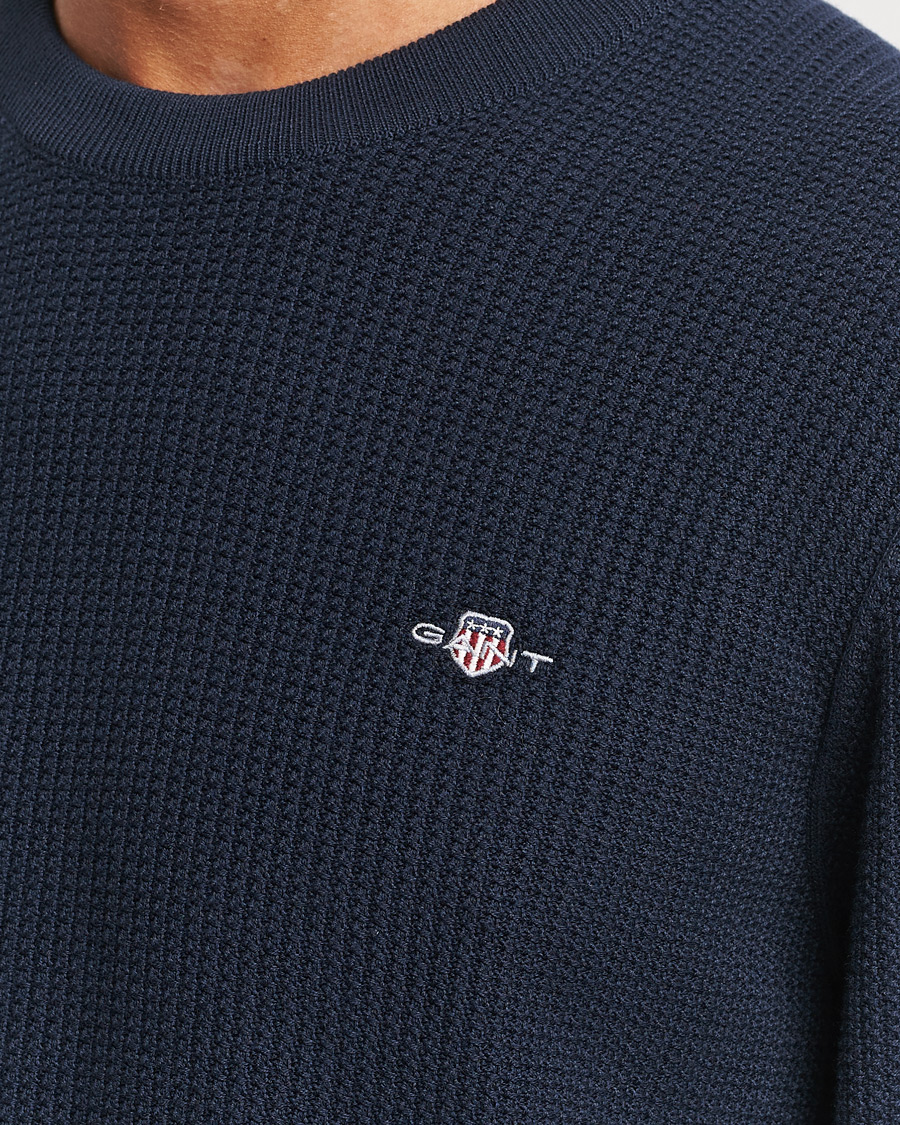 Herr | Tröjor | GANT | Cotton Micro Textured Crew Neck Evening Blue