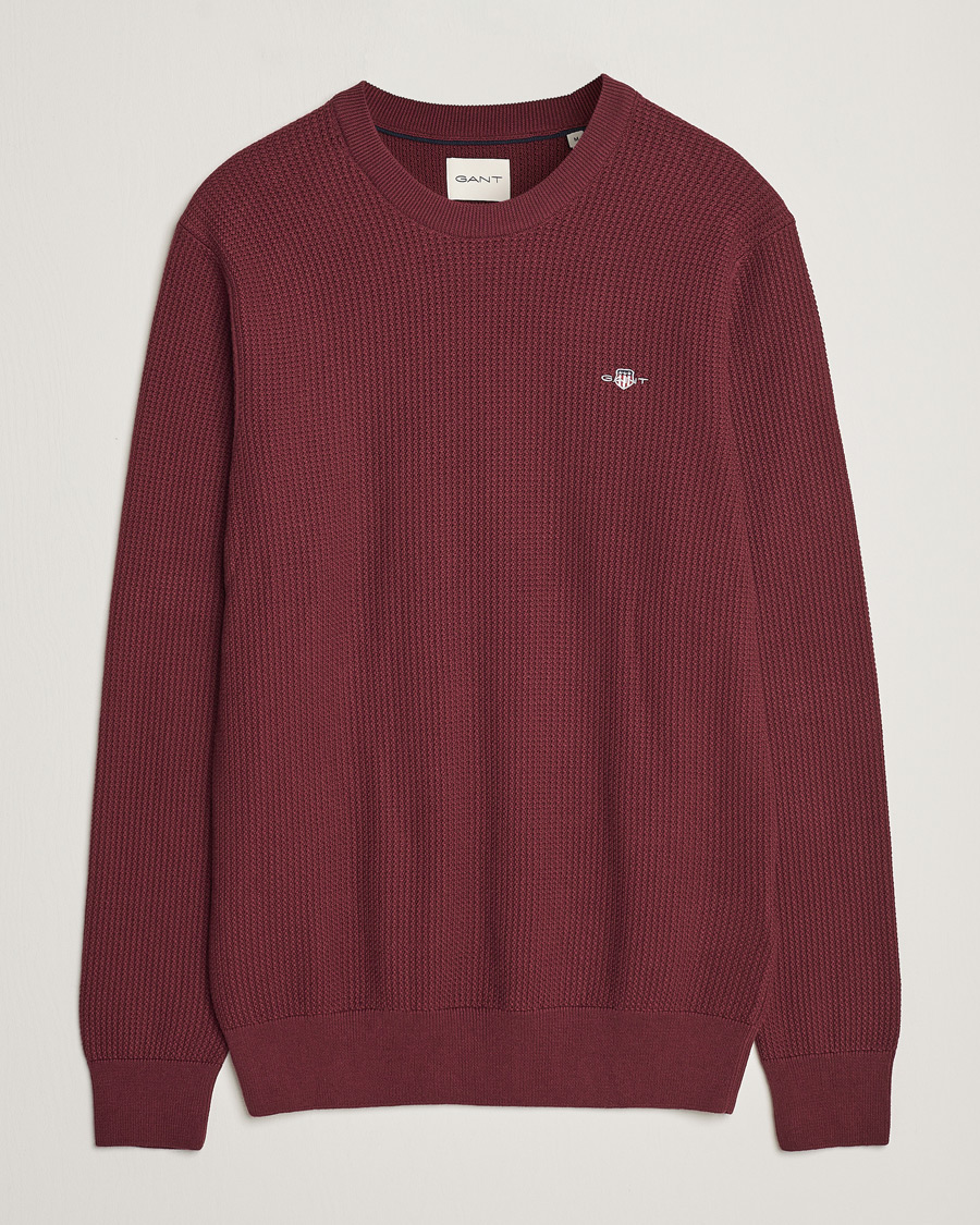 Herr | Tröjor | GANT | Cotton Micro Textured Crew Neck Red Shadow