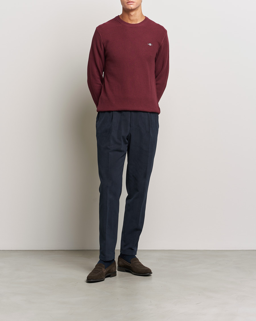 Herr | Tröjor | GANT | Cotton Micro Textured Crew Neck Red Shadow